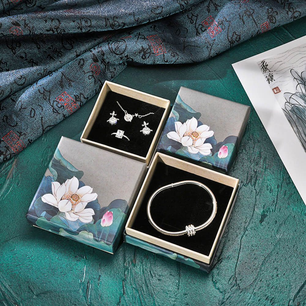 Lotus Pattern Cardboard Paper Jewelry Box